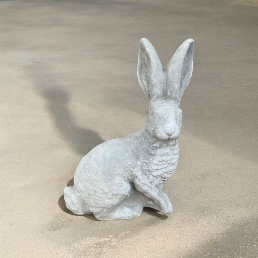 Concrete Rabbit With Ears up Garden Sculpture Easter Bunny Statue ...