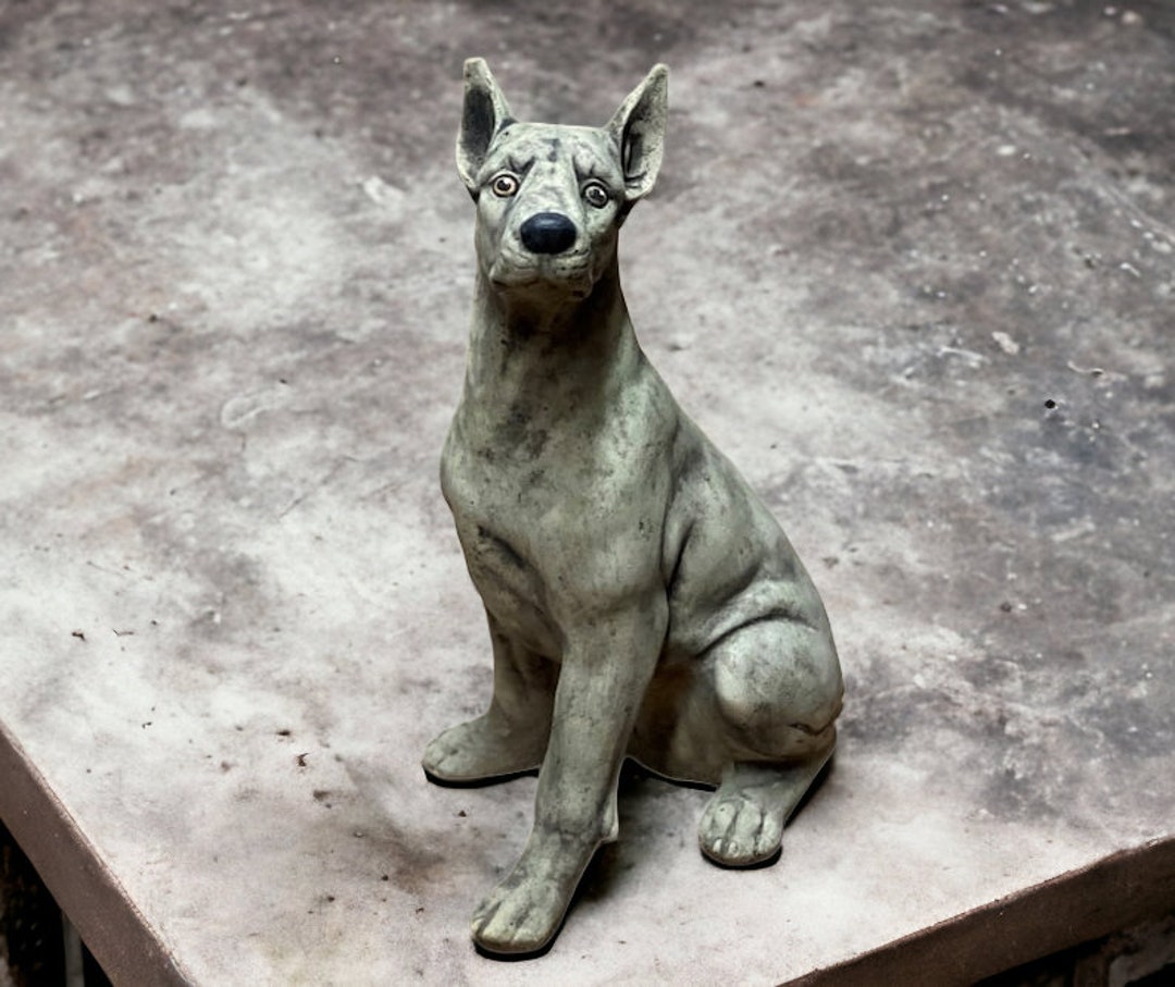 Sitting Pinscher Dog Statue Concrete Pinscher Dog Sculpture Outdoor Dog ...