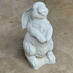 Concrete rabbit statue Detailed bunny figure Rabbit with ears down figurine Begging bunny sculpture Outdoor yard art