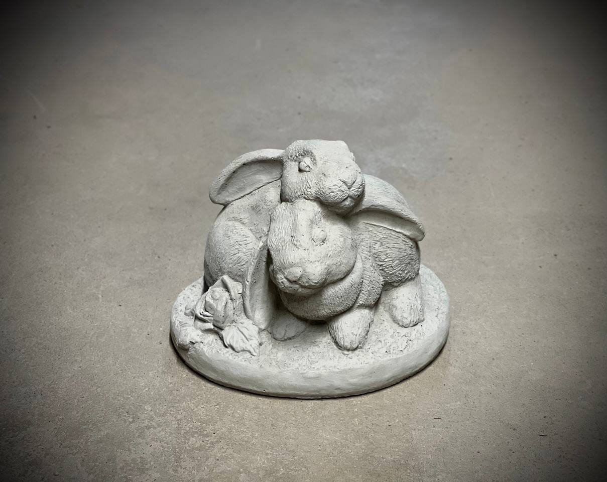 Flower Bunnies Statue Two Rabbits Sitting on Base Figure Hugging ...