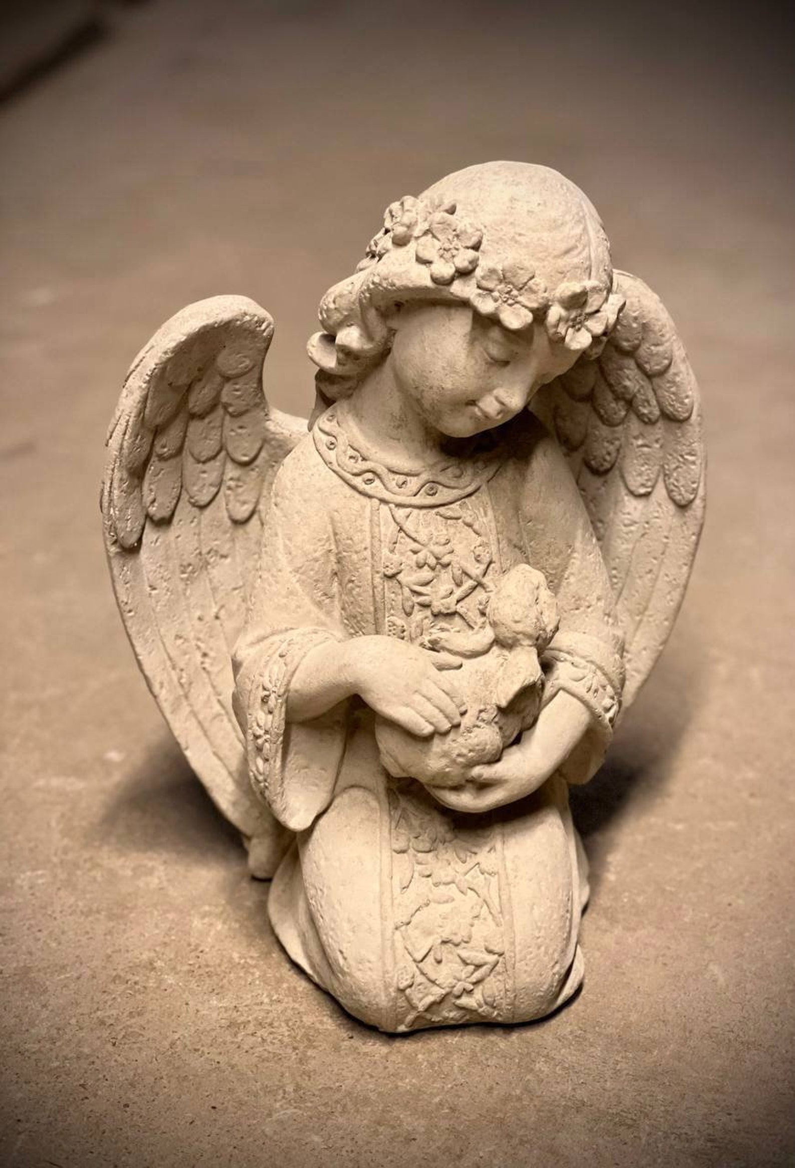 Angel Holding Rabbit Angel Holding Bunny Statue Kneeling Angel With Bunny Figurine Religious ...
