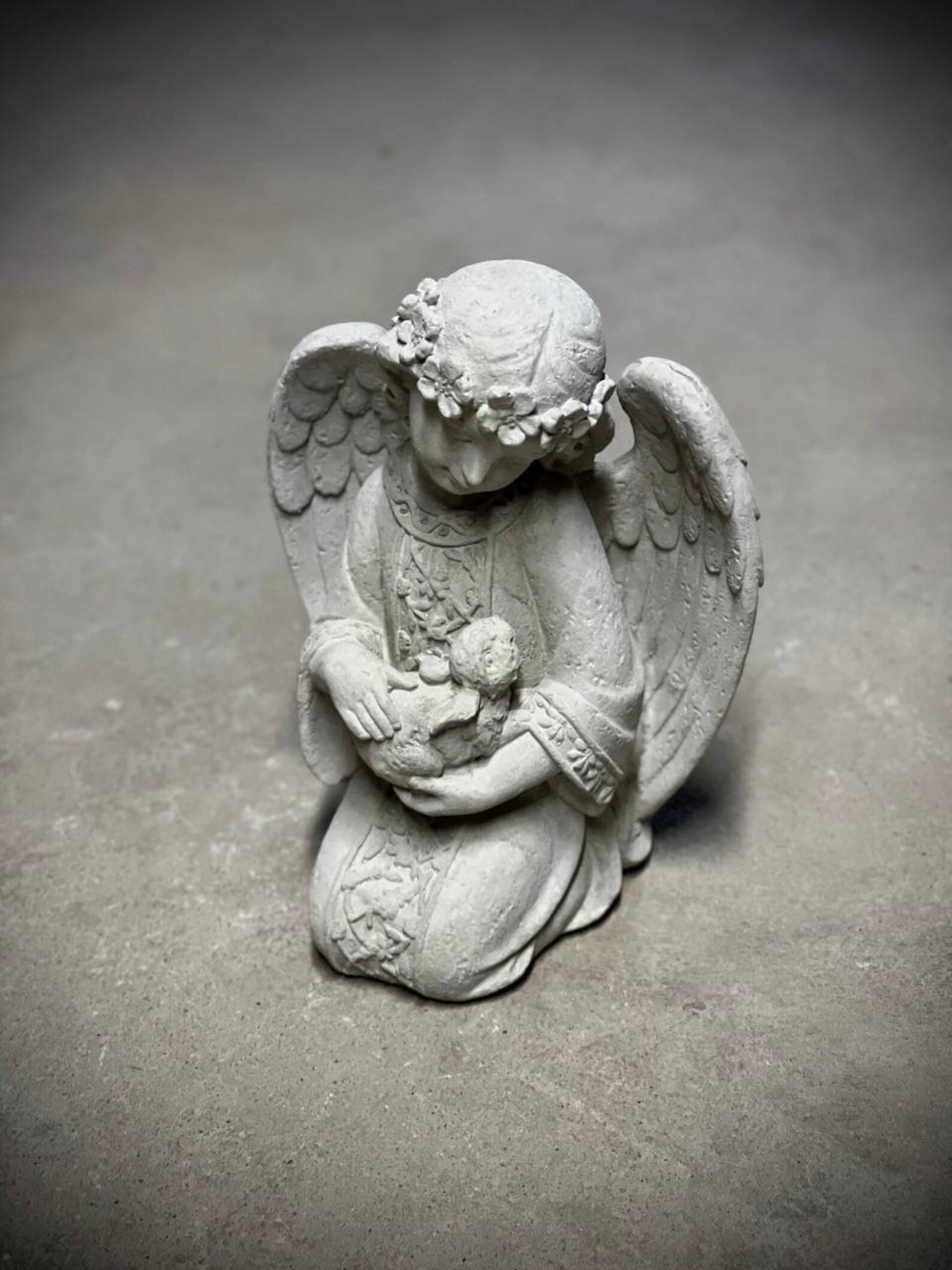 Angel Holding Rabbit Angel Holding Bunny Statue Kneeling Angel With Bunny Figurine Religious ...