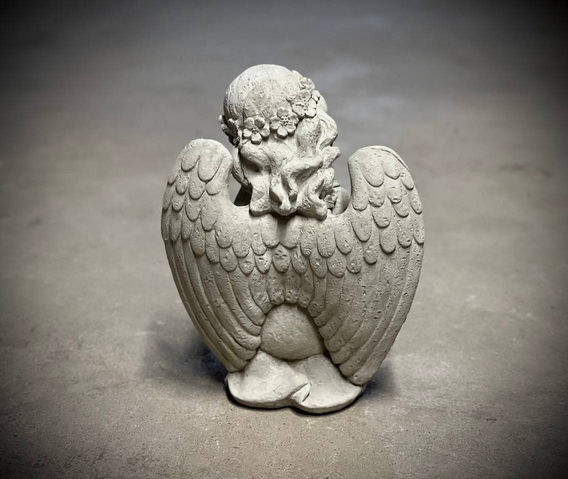 Angel Holding Rabbit Angel Holding Bunny Statue Kneeling Angel With Bunny Figurine Religious ...