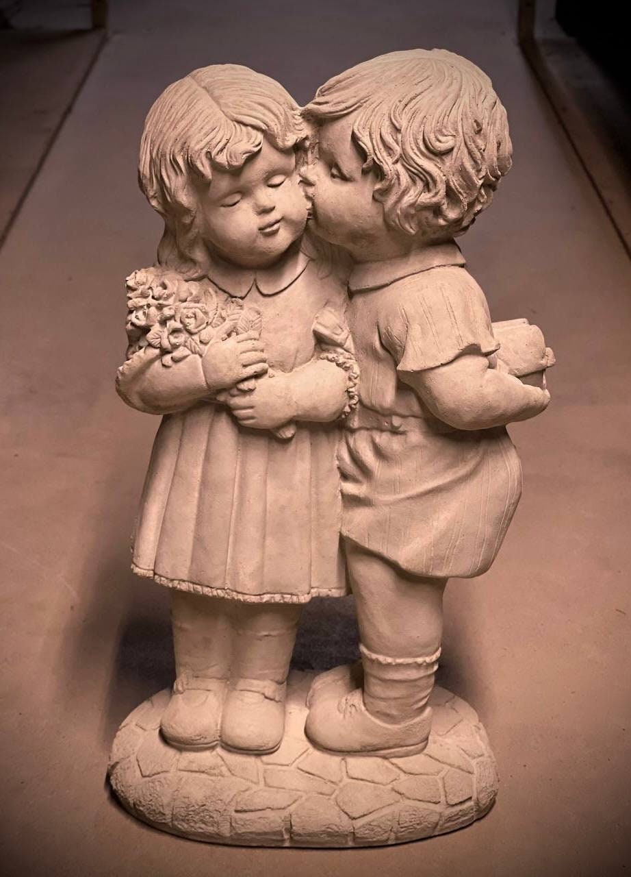 Whispering Kids Statue Large Boy and Girl Kissing Sculpture