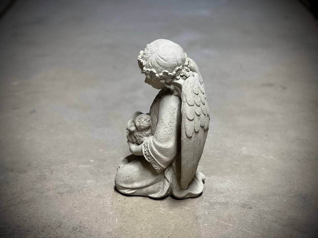 Angel Holding Rabbit Angel Holding Bunny Statue Kneeling Angel With Bunny Figurine Religious ...