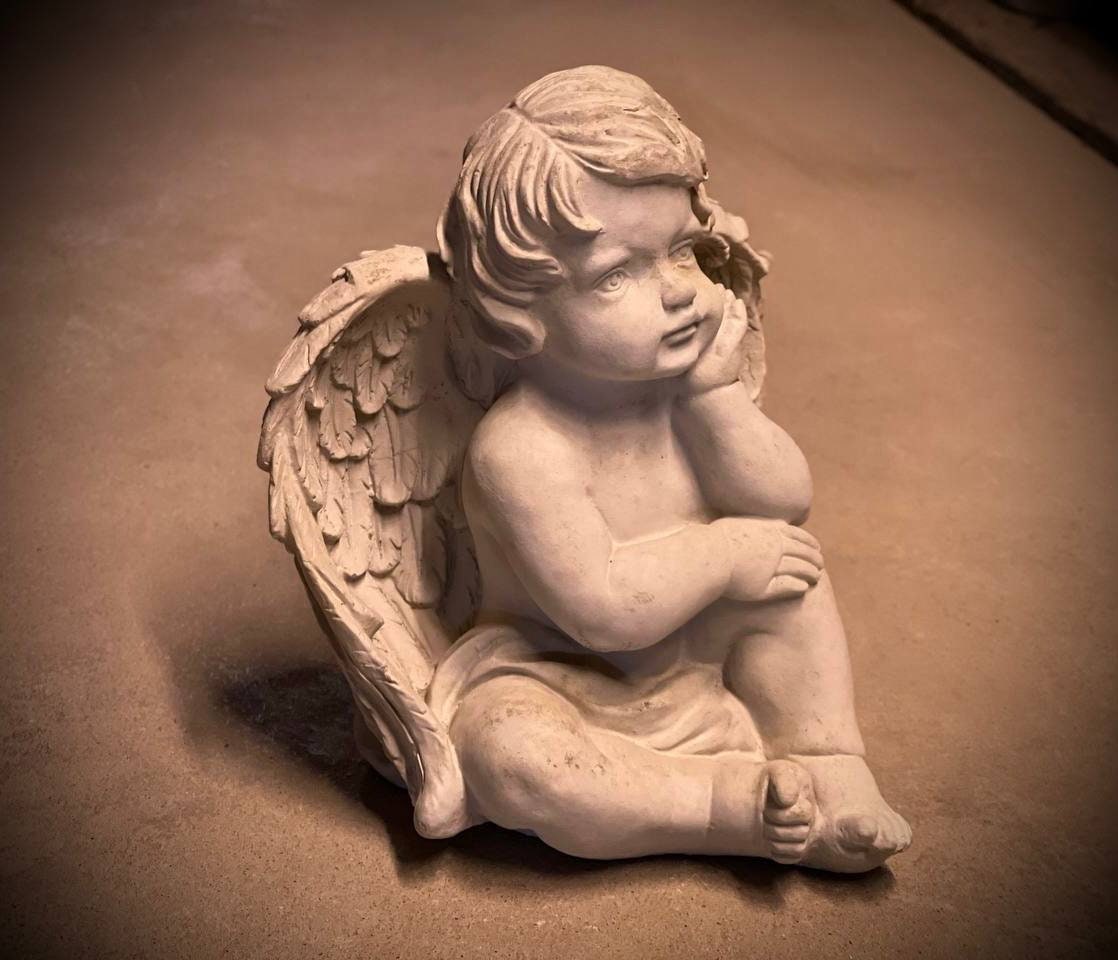 Precious Sitting Angel Figure Concrete Cherub With Wings Statue Garden ...
