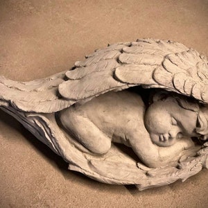 Baby Sleeping in Wings Statue Religious Angel Laying in Wings Figurine ...
