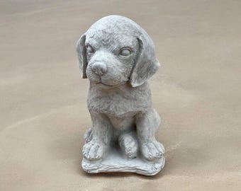 Pit Bull puppy statue Concrete puppy sitting on base Dog memorial figurine Stone dog Realistic sculpture Pet loss gift Garden statuary