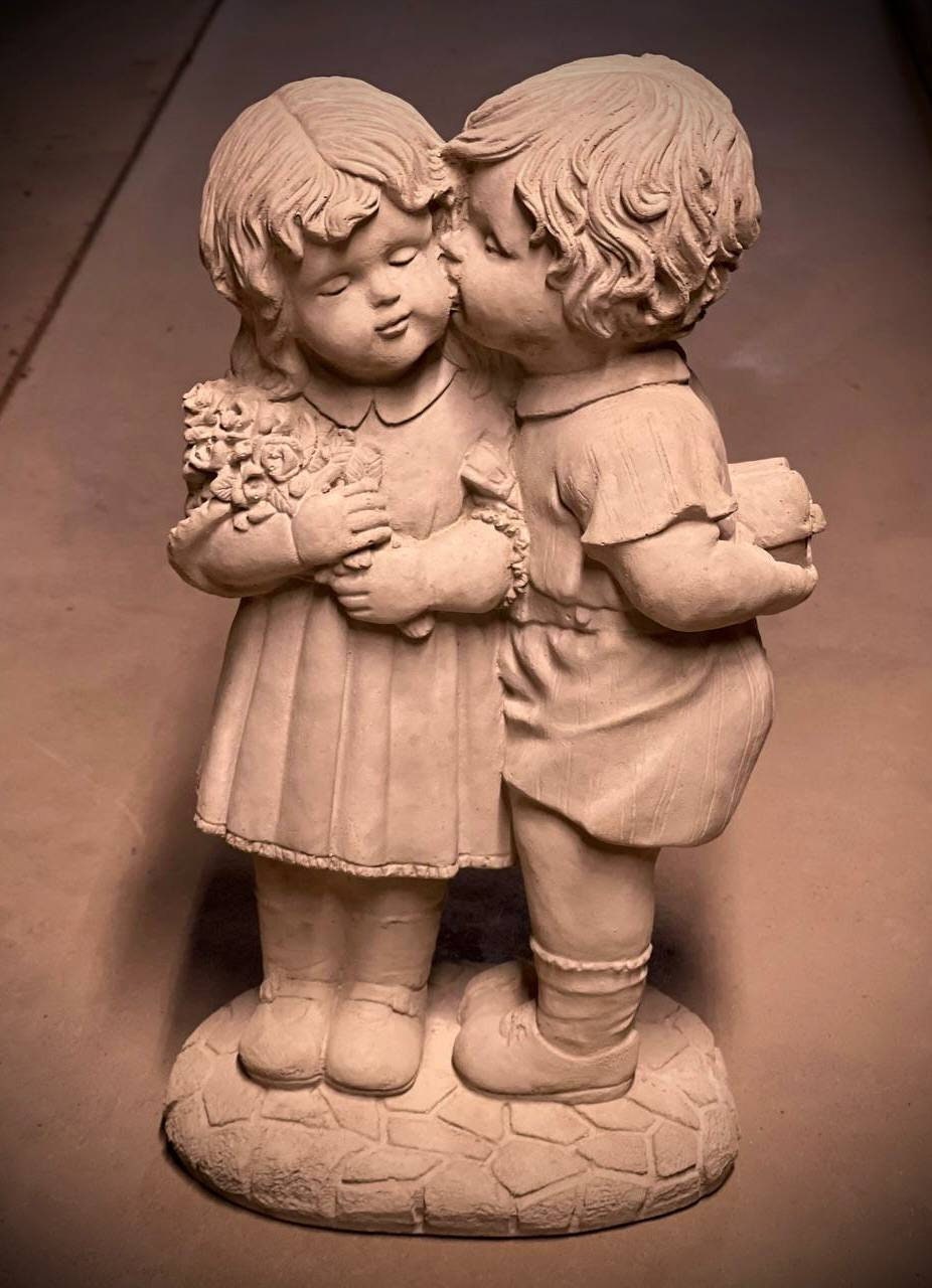 Whispering Kids Statue Large Boy and Girl Kissing Sculpture