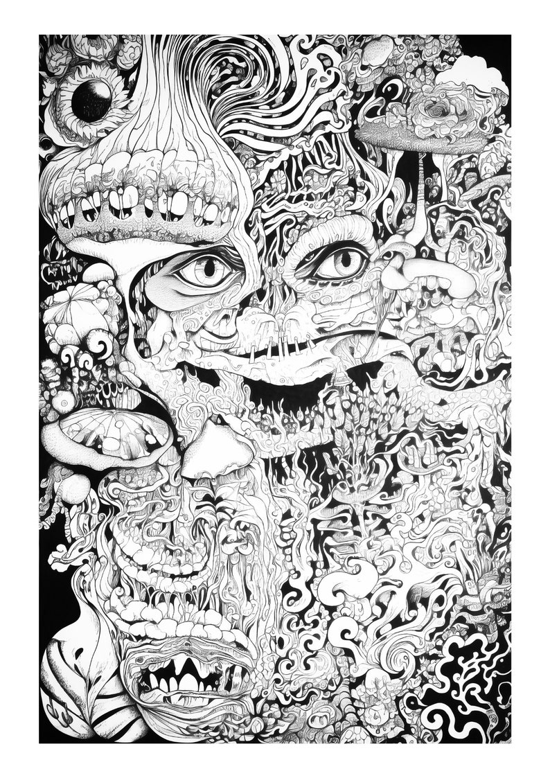 Psychedelic Adult Coloring Pages Colored Pencil and Markers - Etsy