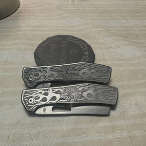 engraved knife Gerber Flat Iron Folding Pocket Knife Engraved Harley Davidson