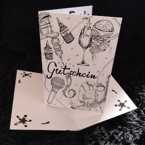 Die Geschenkkarte im Tattoostyle, mit coolem schwarzem Umschlag , Giftcard, für jeden Anlass,für ein Tattoo, ein Essen, ein Konzert .....