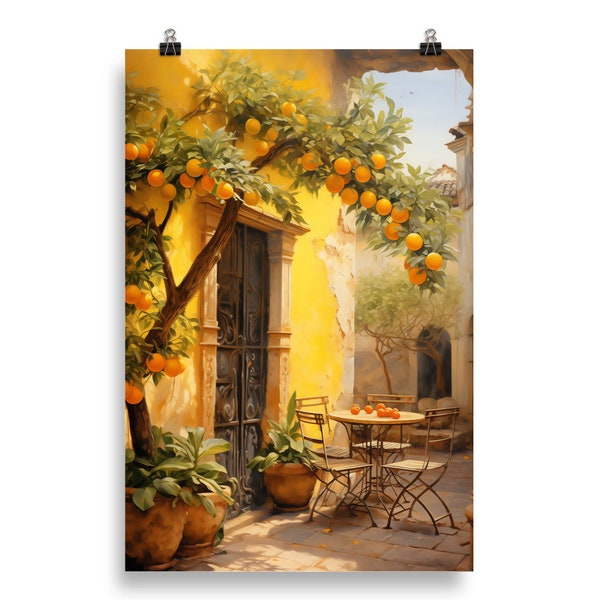 Orange Tree Romance | Watercolor Painting | Mediterranean House Art | Dalmatian Coast Nostalgia Print | Romantic Wall Decor | Vibrant Art