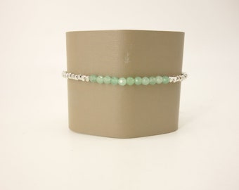 Pale Green Crystal Beaded Bracelet with Silver-tone Accents Toggle Closure