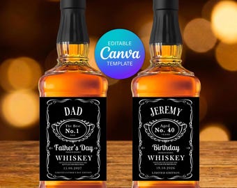 Modello Canva modificabile per etichetta di bottiglia di whisky / Stampabile / Regalo per compleanno, addio al celibato, festa del papà, anniversario / Pacchetto modificabile Canva