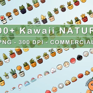 Kawaii Cuteness PNG Bundle, 500+ Kawaii Nature images, Plants - Stars - Shells & more, Kawaii Clipart PNG, Commercial use, Instant download!