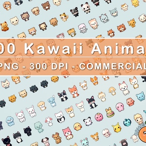Pacchetto PNG Kawaii Cuteness, 500 simpatici animali Kawaii, PNG Clipart Kawaii, uso commerciale, cani gattini Kawaii e altro, download istantaneo!
