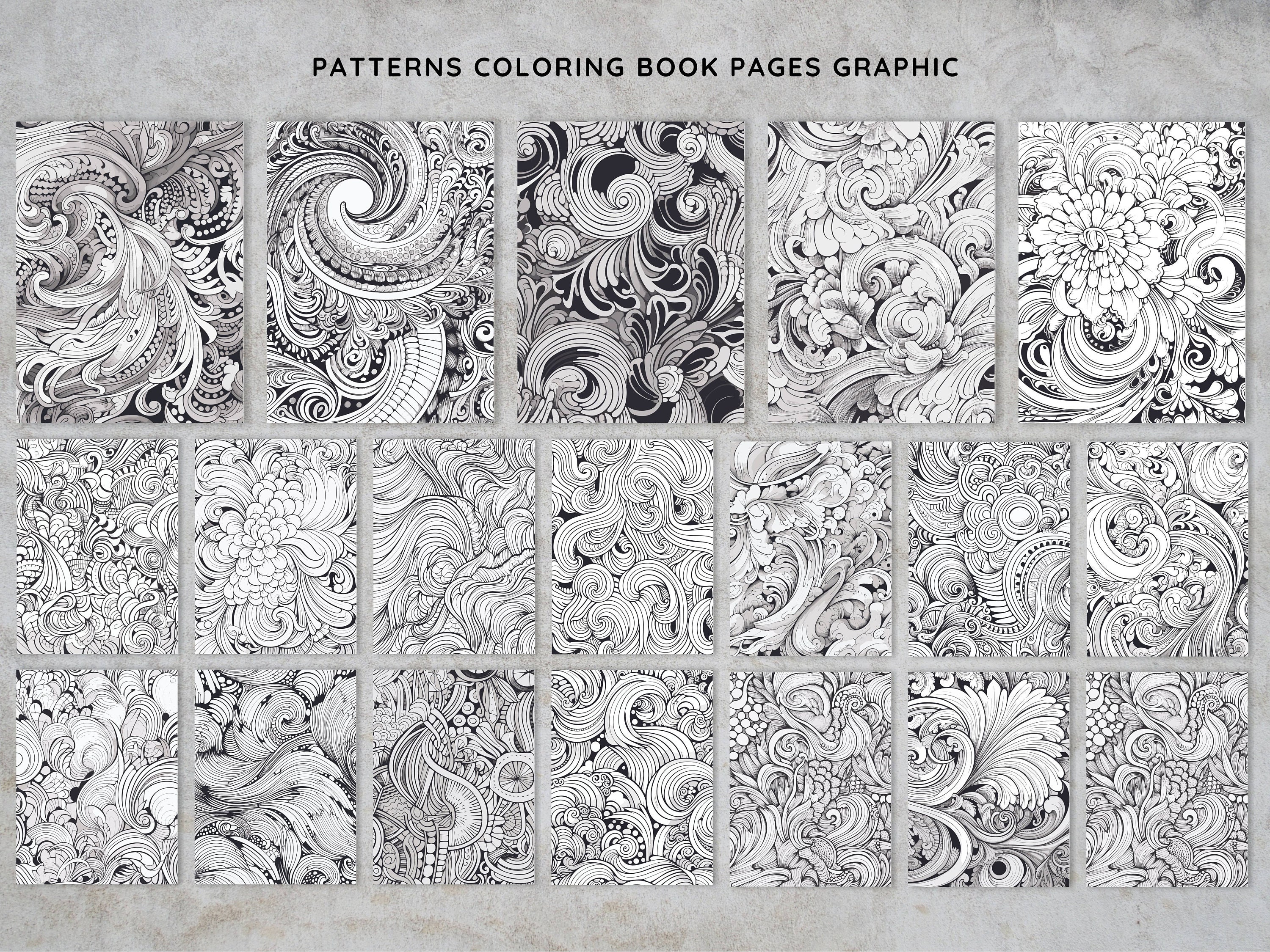 Printable Complex Abstract Patterns Coloring Book - Grayscale Floral ...