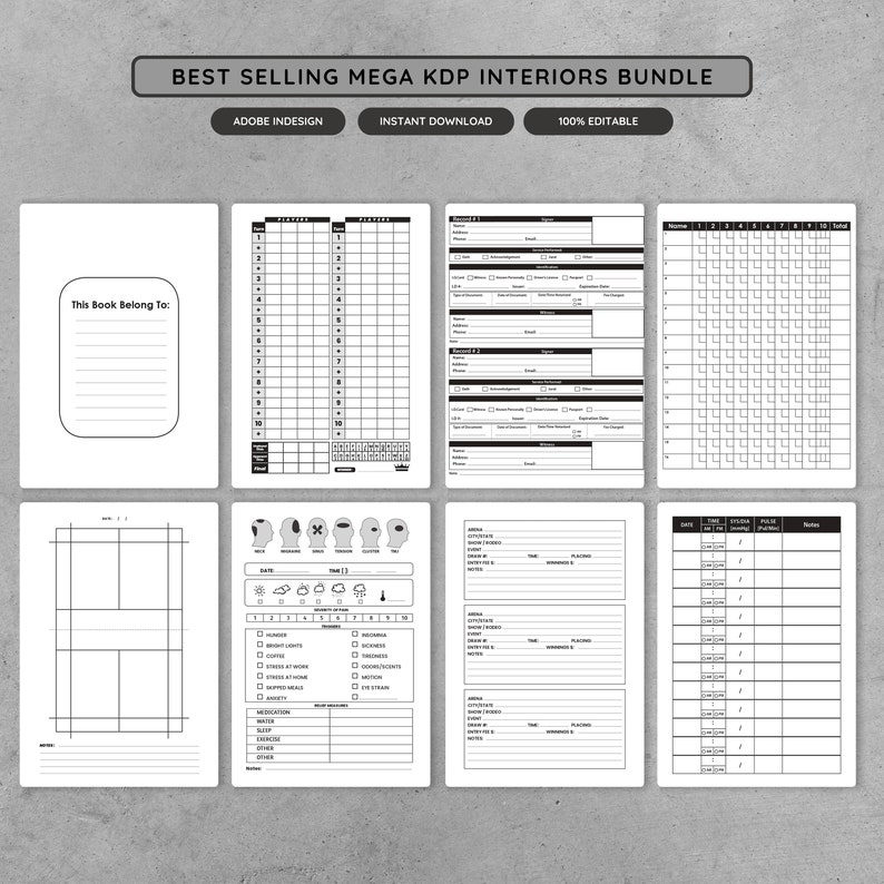 Logbook Indesign Editable KDP Interior Templates Bundle – 50+ Journal, Logbook Files ...