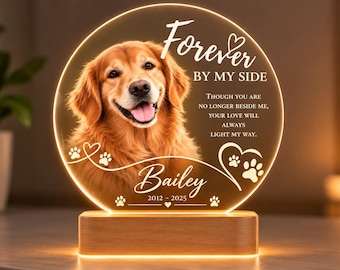 Personalized Pet Memorial Night Light, Custom Pet Photo Plaque, Dog Cat Loss Gift