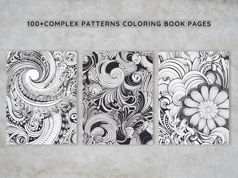 Printable Complex Abstract Patterns Coloring Book Grayscale Floral ...