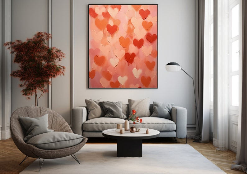 Valentines Day Pink Hearts Printable, Printable Wall Art, Digital