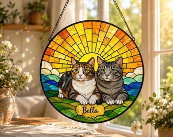 Custom Pet Stained Glass Suncatcher, Personalized Dog Cat Portrait, Pet Memorial Keepsake