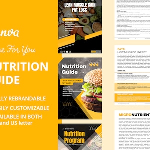 Nutrition and Fitness Guide, Customizable Canva Template for Muscle Gain and Fat Loss, Program for Personal Trainer and Health Coaches