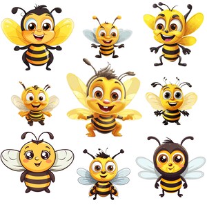 Paquete de imágenes prediseñadas de abejas adorables, abeja melífera PNG para sublimación (descarga digital)