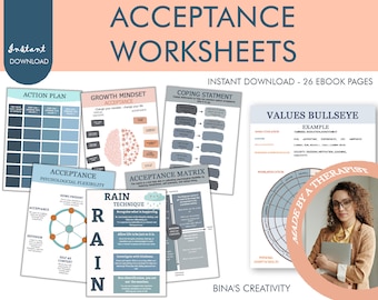 Acceptance & Commitment Therapy Workbook - ACT Therapy Worksheets PDF , Mental Health Exercises, CBT Self Help Printables, Anxiety Support