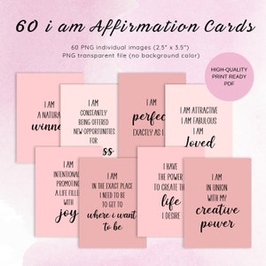 Printable Affirmation Cards: 50+ Designs with Inspirational Quotes for Self-Care and Motivation, Instant Digital Download