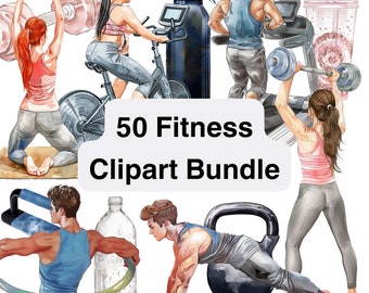 Akwarele w formie clipartów fitness: 50 ręcznie rysowanych ilustracji treningów na siłowni (do pobrania w wersji cyfrowej)