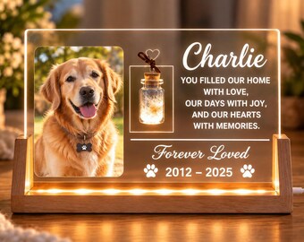 Personalized Pet Memorial Frame, Custom Pet Photo Night Light, LED Dog Cat Loss Keepsake