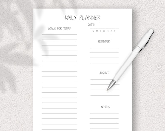 Planer dzienny do druku w formacie PDF | Minimalistyczny planer dzienny bez daty, wersja cyfrowa do pobrania