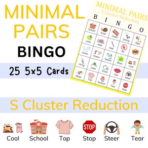 Paires minimales BINGO | Réduction du cluster S | 25 cartes | Langage de la parole
