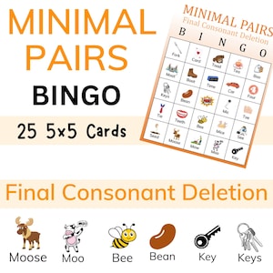 Paires minimales BINGO | Suppression de consonne finale | 25 cartes | Langage de la parole