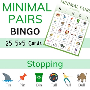 Paires minimales BINGO | Arrêt | 25 Cartes | Langage de la parole