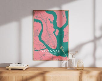 Savannah Karte Wandkunst | Stilvolle druckbare Kunst | USA Savannah Poster | Wandbild Stadtplan | Savannah Poster
