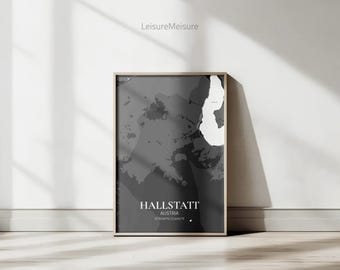 Österreich Karte Hallstatt Kunst | Druckbare Wandkunst | Hallstatt Poster | Canvas Home Office Dekor Karte | Hallstatt Reise Poster