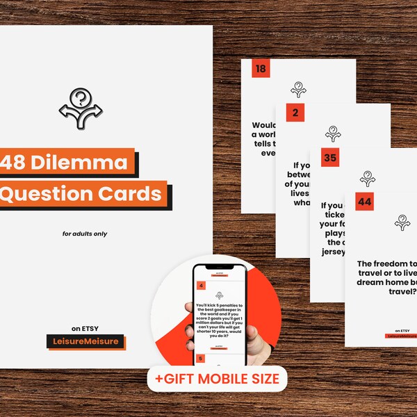 48 Would you Rather Question Cards, Family or Friends Game Card, Question Cards for Housewarming Dinner Games, Gift Idea, Instant Download