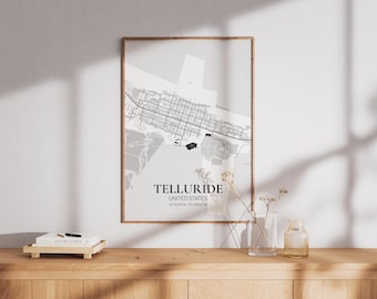 Telurid Karte Wandkunst | Stilvolle druckbare Kunst | USATellurid Poster | Wandbild Stadtplan | Tellurid selbst gestaltetes Poster