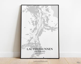 Schweiz Lauterbrunnen Karte Wandkunst | Druckbare Wandkunst | Lauterbrunnen Poster Druck | Canvas City Map Karte | Reise Poster