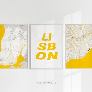 Set of 3 Lisbon City Map | Trendy Printable Wall Art | Portugal Lisbon Poster | Canvas Home Decor Lisbon Map | Modern Typo Poster