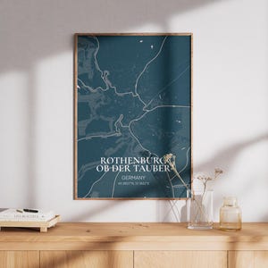 Germany Rothenburg ob der Tauber Map Wall Art | Wall Art Germany Rothenburg ob der Tauber Travel Poster | Canvas Home Office Decor City Map