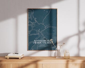 Deutschland Rothenburg ob der Tauber Map Wall Art | Wall Art Rothenburg ob der Tauber Travel Poster | Handgemachte Stadt Karte