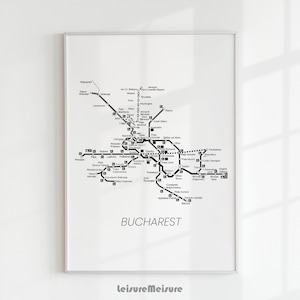 Poster metrokaart van Boekarest | Digitale afdrukbare muurkunst | Afdrukken en stadsmetroposter downloaden | Kaart van de metro van Brussel | Canvas woondecoratie