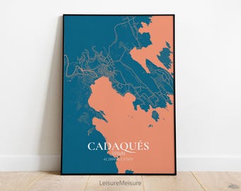 Spanien Cadaques Karte Wandkunst | Druckbare Wandkunst | Cadaques Poster Druck | Canvas City Map Karte | Cadaques Reiseplakat
