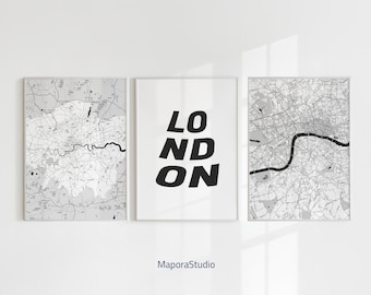 3er Set London Stadtplan | Trendige druckbare Kunst | Vereinigtes Königreich London Poster | Leinwand Home Dekor Landkarte London | England London Poster