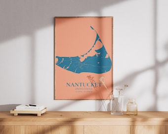 Nantucket Karte Wandkunst | Stilvolle druckbare Kunst | USA Nantucket Poster | Wandbild Stadtplan | Nantucket selbst gestaltetes Poster