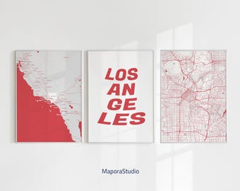 3er Set Los Angeles Stadtplan | Trendige druckbare Kunst | USA Los Angeles Poster | Leinwand Home Decor Los Angeles Map Amerika